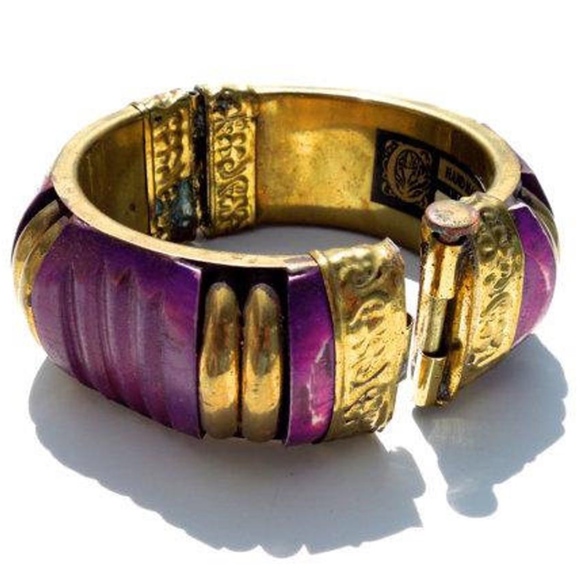 VTG 70's Large Bone and Brass Hinged Bangle - Picture 5 of 6